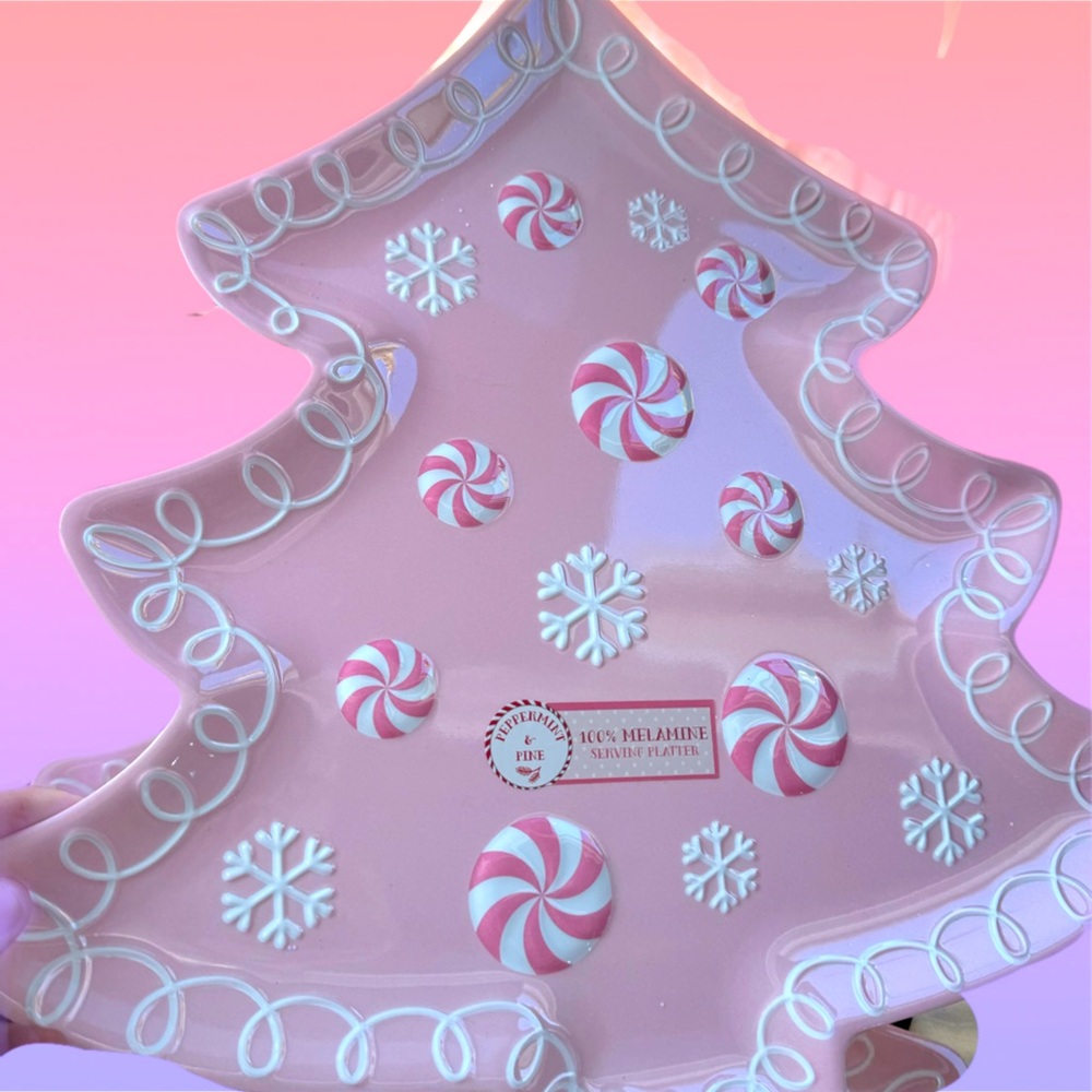 Pink Christmas Tree Pink Peppermints Large
Melamine Serving Tray Platter Plate